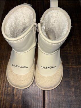 Balenciaga Cream Kids Shearling-Lined Boots